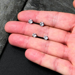 14G 1/2 Clear CZ Gem Black Threadless Barbell Nipple Ring Set