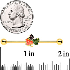 14G Gold Tone Lovely Autumn Leaf Trio Industrial Barbell 38mm