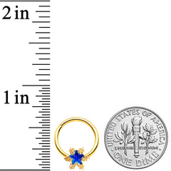 16G 3/8 Blue Gem Gold Tone Star Hinged Segment Ring