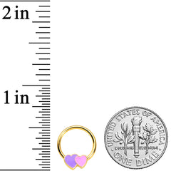 16G 3/8 Gold Tone Purple Hearts BCR Captive Ring