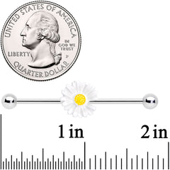 14G White Daisy Industrial Barbell 38mm