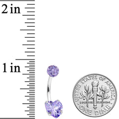 Purple CZ Gem Disco Ball Heart Belly Ring