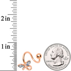 Clear Gem Rose Gold Tone Loop Butterfly Spiral Twister Belly Ring