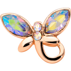 18G 3/8 Aurora Gem Rose Gold Tone Loop Butterfly Nose Hoop