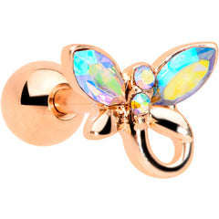 16G 1/4 Aurora Gem Rose Gold Tone Loop Butterfly Cartilage Tragus