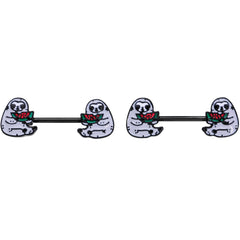 14G 9/16 Black Watermelon Sloth Barbell Nipple Ring Set