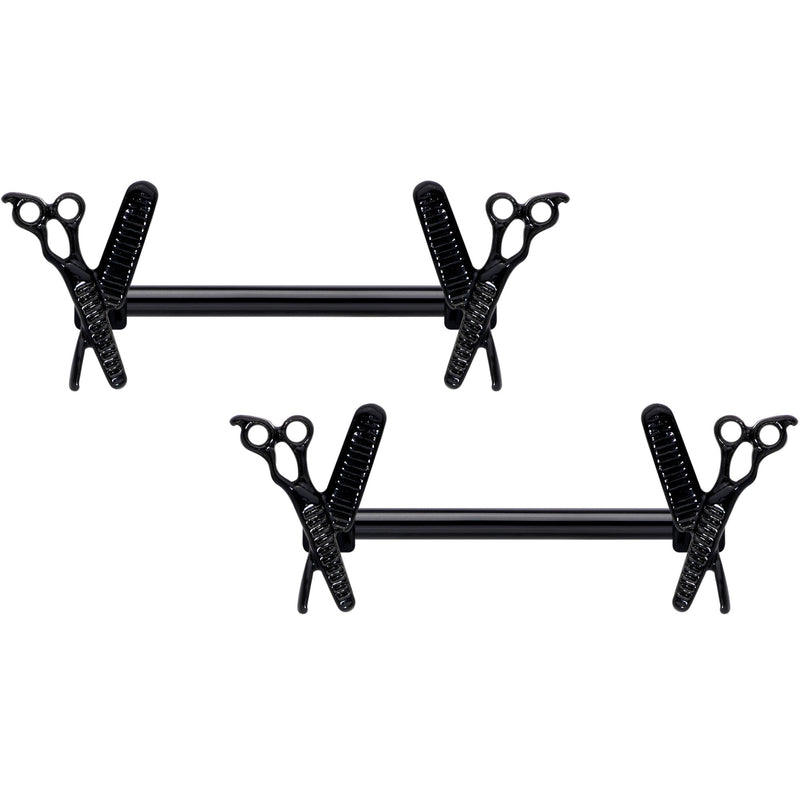 14G 9/16 Black Scissors Comb Barbell Nipple Ring Set