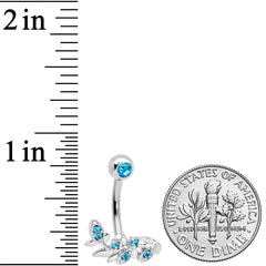 Aqua Gem Leaf Branch Belly Ring