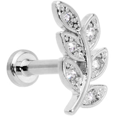 16G 1/4 Clear CZ Gem Leaf Internally Threaded Labret Tragus