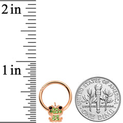 16G 3/8 Green Gem Rose Gold Tone Royal Frog Hinged Segment Ring