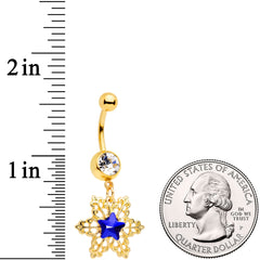 Clear Blue Gem Gold Tone Lacy Star Dangle Belly Ring
