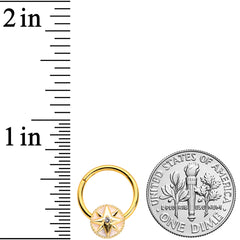 16G 3/8 Clear Gem Gold Tone Sailors Compass Hinged Segment Ring