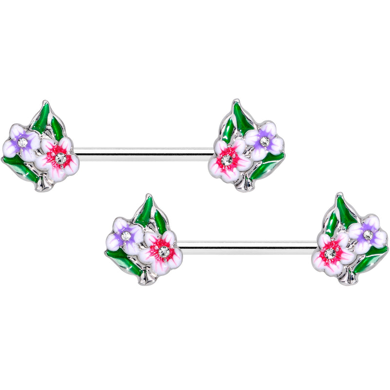 14G 9/16 Clear Gem Fanciful Flowers Barbell Nipple Ring Set