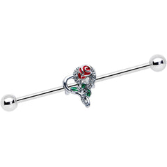 14G Clear Gem Rose Heart Valentines Day Industrial Barbell 38mm