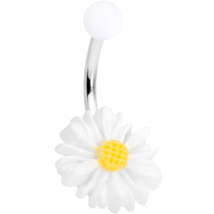 White Daisy Flower Clear Glitter Acrylic Belly Ring Set of 3