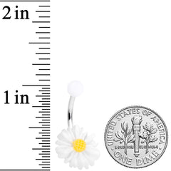 White Daisy Flower Clear Glitter Acrylic Belly Ring Set of 3