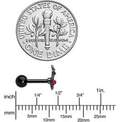 16G 1/4 Red Gem Black Skeleton Hand Halloween Cartilage Tragus