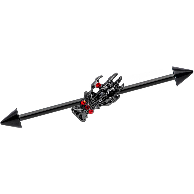 14G Red Gem Black Skeleton Hand Halloween Industrial Barbell 38mm