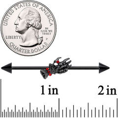 14G Red Gem Black Skeleton Hand Halloween Industrial Barbell 38mm