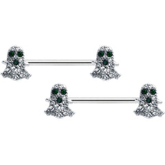 14G 5/8 Clear Black Gem Scary Ghost Barbell Nipple Ring Set