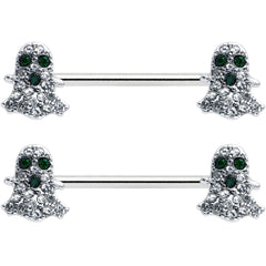 14G 5/8 Clear Black Gem Scary Ghost Barbell Nipple Ring Set