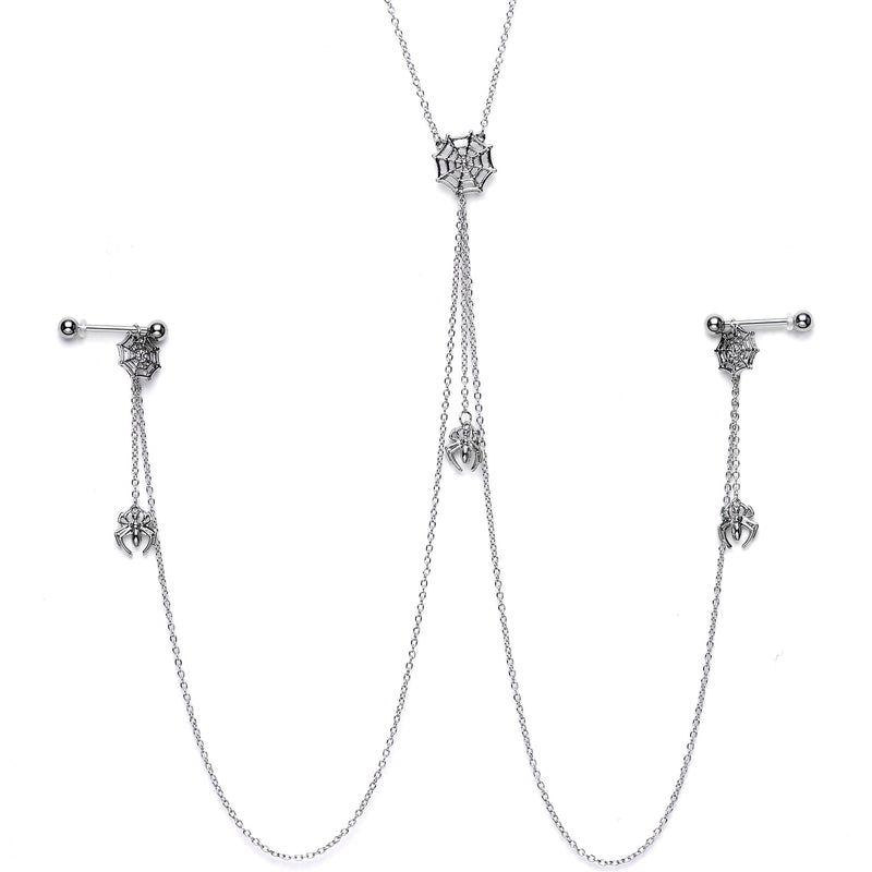 14G 9/16 Creepy Crawly Spider Web Halloween Nipple Chain Necklace