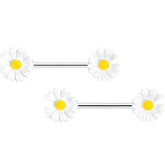 14G 5/8 White Flower Barbell Nipple Ring Set