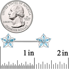 14G 9/16 Aqua CZ Gem Airy Flower Nipple Ring Set