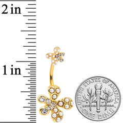 Clear Gem Gold Tone Stylish Splat Double Mount Belly Ring