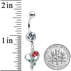 Clear Gem Open Heart Rose Valentines Day Dangle Belly Ring