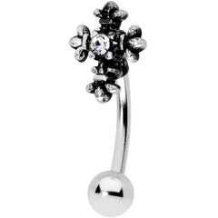16G 5/16 Clear Gem Renaissance Cross Curved Eyebrow Ring