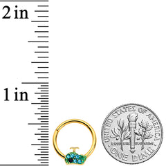 16G 3/8 Aqua Gem Gold Tone Water Whale Hinged Segment Ring