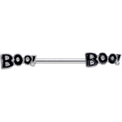 14G 5/8 Clear Gem Black Boo Halloween Barbell Nipple Ring Set