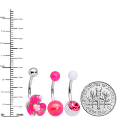 Pink Gem White Pink Flower Pearlescent Belly Ring Set of 3