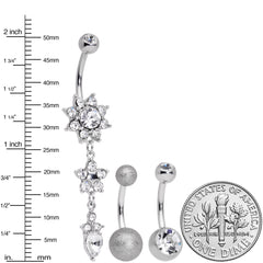 Clear Gem Flower Sandblasted Dangle Belly Ring Set of 3
