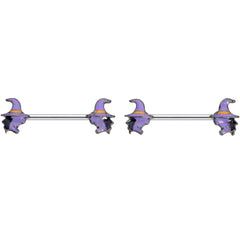 14G 5/8 Purple Witch Halloween Barbell Nipple Ring Set