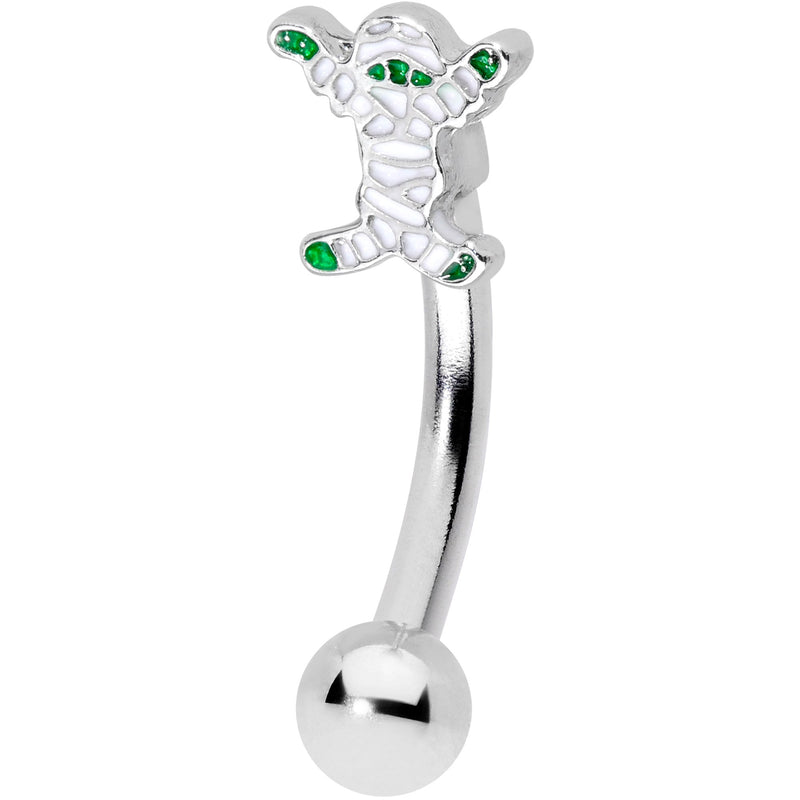 14G 5/16 Green Mummy Halloween Curved Eyebrow Ring