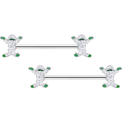 14G 5/8 Green Mummy Halloween Barbell Nipple Ring Set