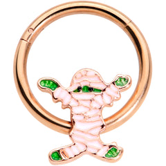 16G 3/8 Rose Gold Tone Green Mummy Halloween Hinged Segment Ring