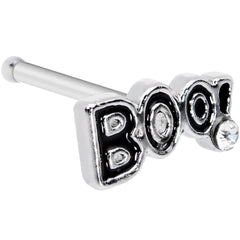 20G 1/4 Clear Gem Black Boo Halloween Nose Bone