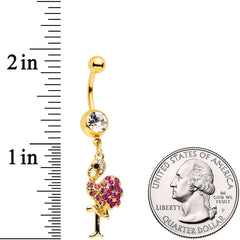 Clear Pink Gem Gold Tone Fashion Flamingo Dangle Belly Ring