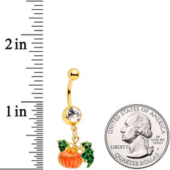 Clear Gem Gold Tone Autumn Pumpkin Halloween Dangle Belly Ring