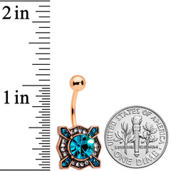 Clear Aqua Gem Rose Gold Tone Renaissance Royal Belly Ring