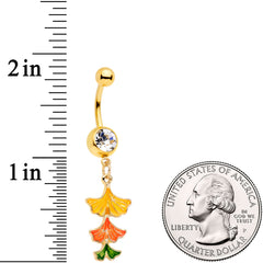 Clear Gem Gold Tone Autumn Leaves Fall Dangle Belly Ring