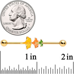 14G Gold Tone Autumn Leaves Fall Industrial Barbell 38mm
