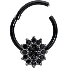 16G 3/8 Black Gem Black Oval Hinged Segment Ring