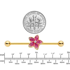 14G Clear Purple Gem Gold Tone Flower Industrial Barbell 38mm