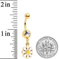 Clear Gem Gold Tone Happy Hippie Daisy Flower Dangle Belly Ring