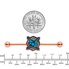 14G Aqua Gem Rose Gold Tone Renaissance Industrial Barbell 38mm