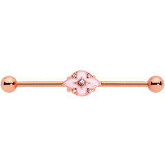14G Clear Gem Rose Gold Tone Pink Cross Industrial Barbell 38mm